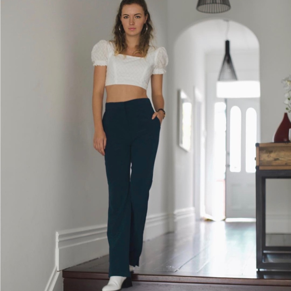 Sass & Bide Teal Navy Blue Silk Wide Leg Pants